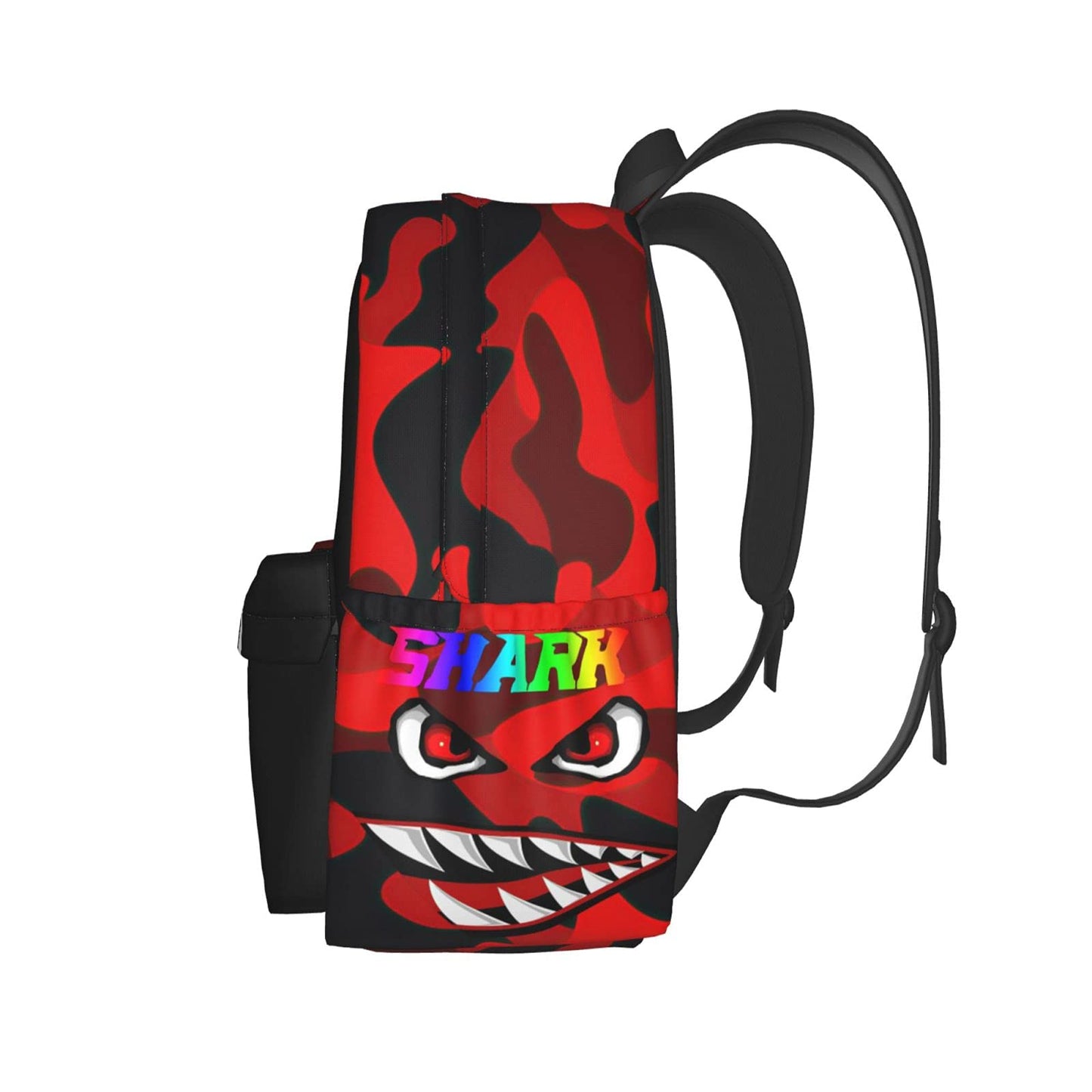 Vkaxopt Backpack Shark Teeth Camo Backpacks Travel Laptop Daypack Big Capacity Bookbag Fashion Durable for Men and Women, Red Black Shark, 11 x 16.9 x 6.3 inches, Daypack Backpacks