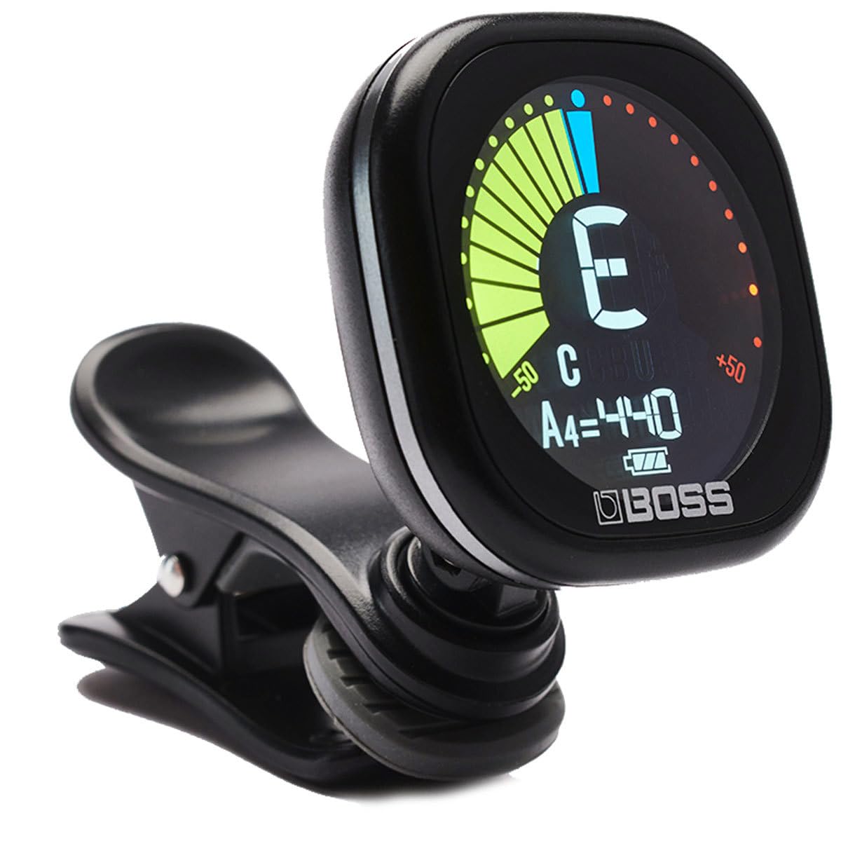 BOSS Rechargeable Chromatic Clip-On Tuner for Guitar, Bass and Ukulele | Reliable and Precise Battery Powered Tuner with Large High-Contrast Colour Display (TU-05)