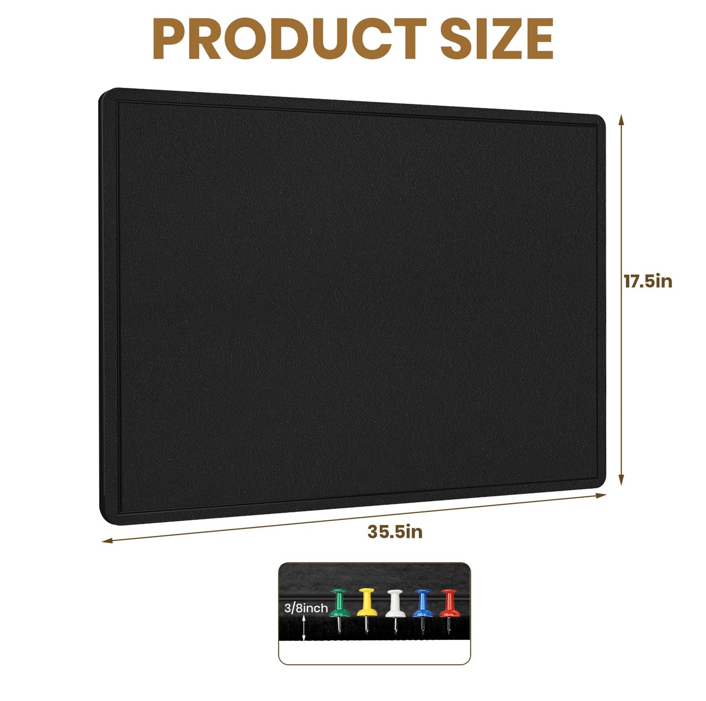 Bulletin Board - 35 x 17.5 inches Decorative Felt Pin Board - Cork Board Alternative for Wall - Foldable Photo Board Self-Adhesive Prayer Board with 20 Pushpins - Black