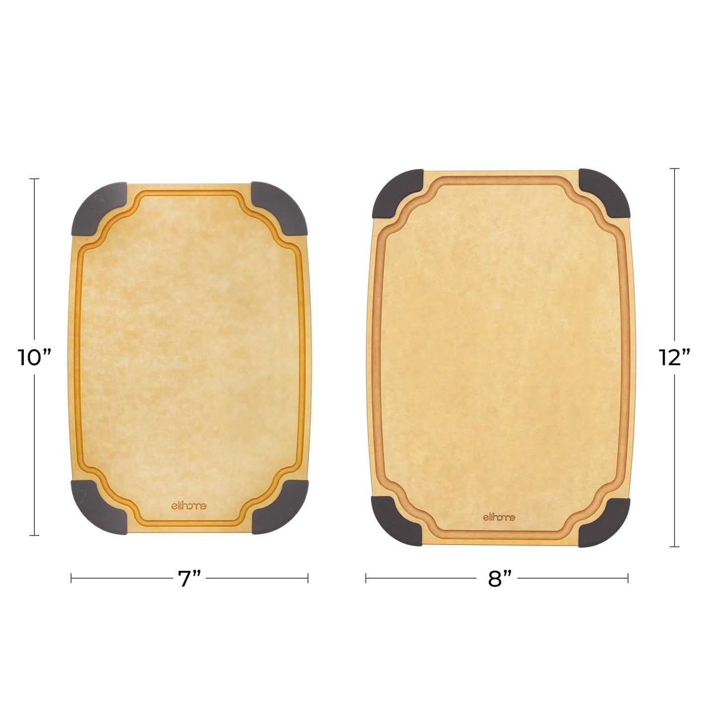 Elihome Essential Series 2-in1 Wood Cutting Board Set for Kitchen, Wooden Board for Chopping Vegetables, Bread, Cheese, Meat, Salad, Bread Board for Countertop, Butcher Block, Non-Slip