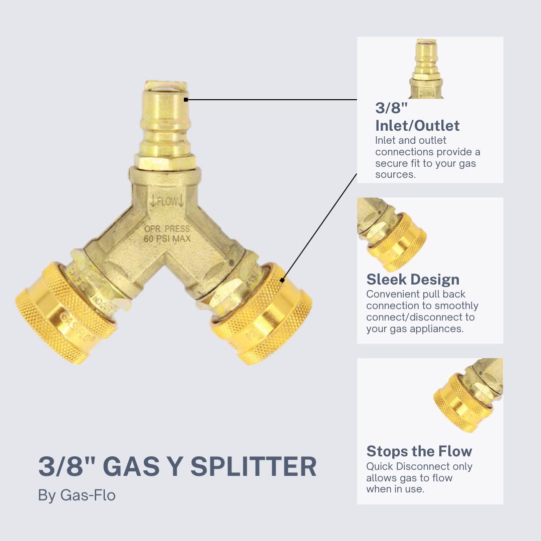 GAS-FLO, Quick Disconnect 3/8 Y Splitter, CSA Certified for Propane and NG (QD-GMC6-YPX1)