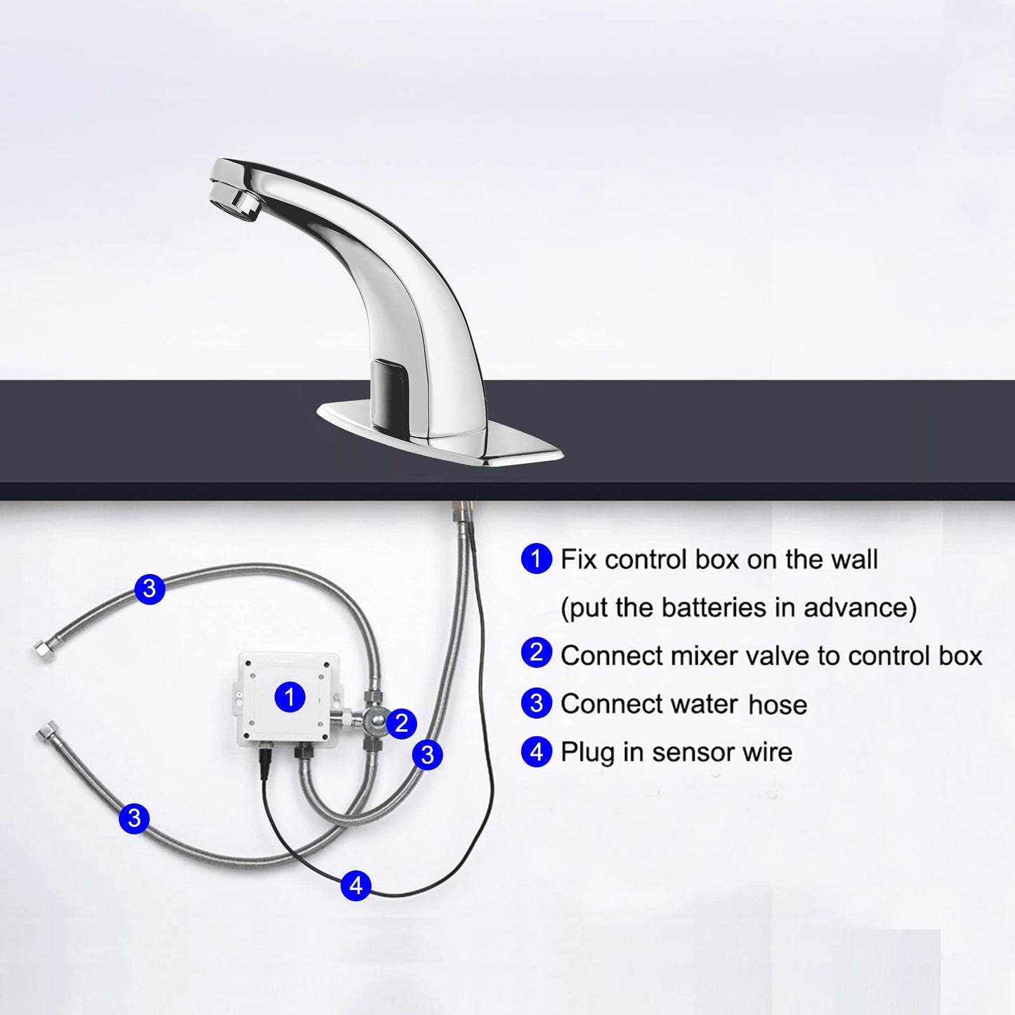 Gangang Touchless Bathroom Faucet, Single Hole Convenient Chrome Motion Sensor Faucet Adjustable Water Temperature, Save Water Robinet Automatique, Powered by 4 AA Alkaline Batteries, Easy to Install.