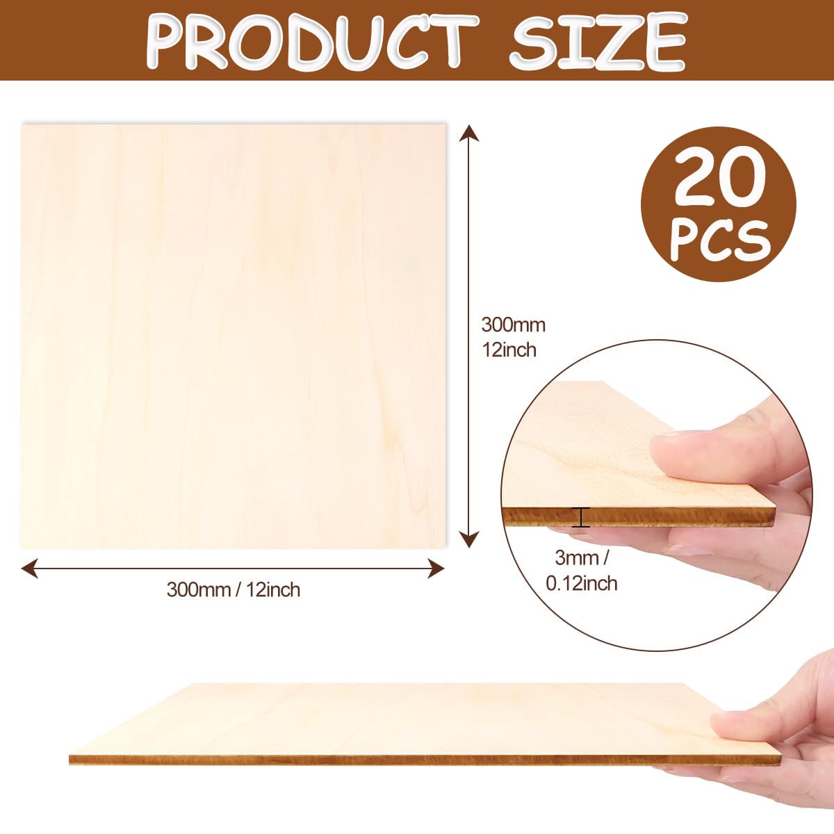 20 Pack Basswood Sheets 1/8 Plywood Sheets 3mm Basswood Sheets, Unfinished Wood Boards for DIY Laser Projects Architectural Model Making Mini House Building Hobby Wood Burning 11.8 × 11.8 Inch