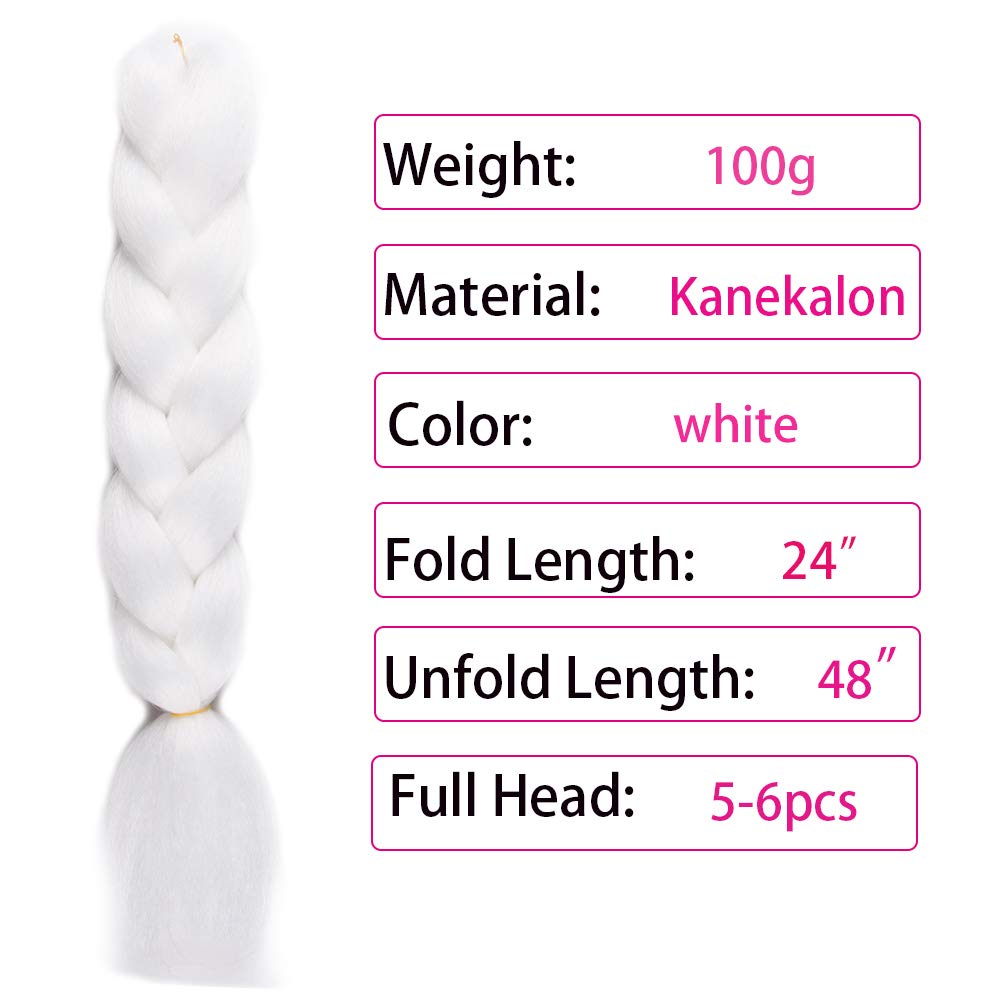 White Braiding Hair Kanekalon Braid Hair Glow in the Dark Hair Extensions 5pcs 24inch White Jumbo Braiding Hair Glowing Braiding Hair