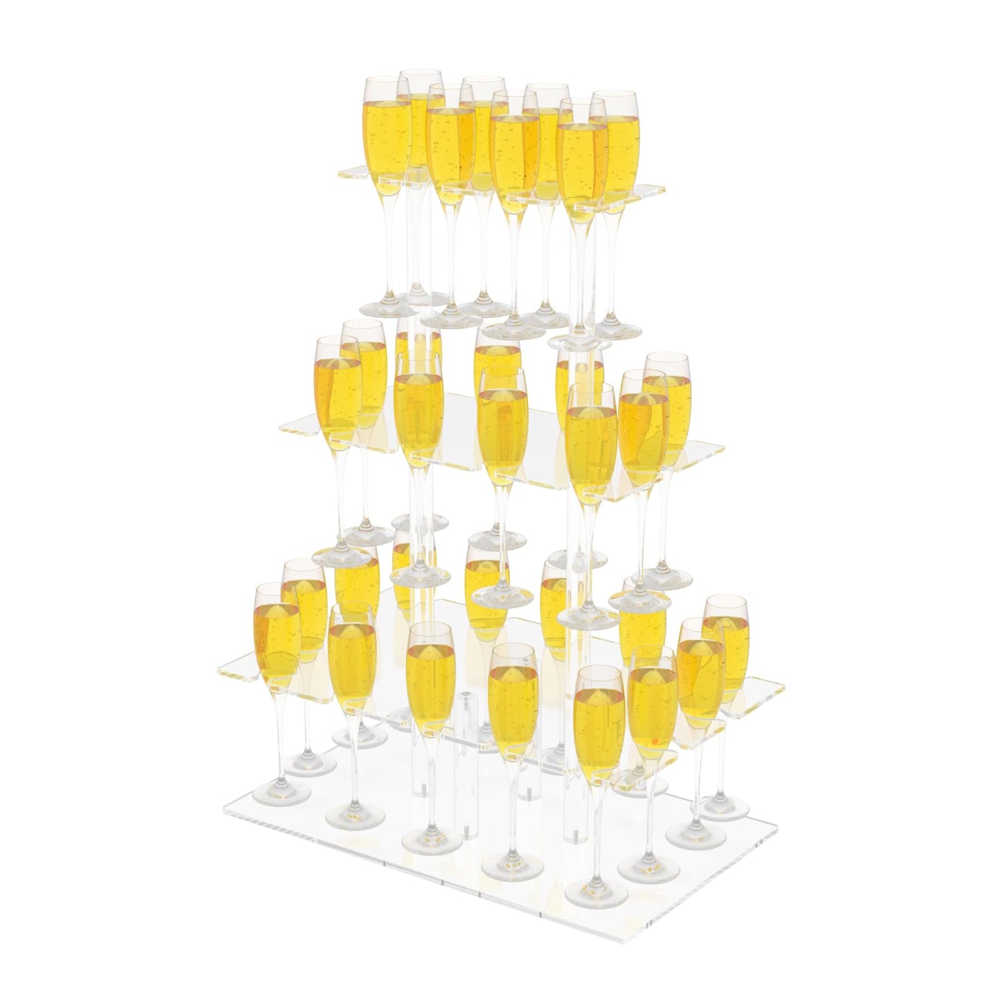 Nynelly Champagne Tower Stand for Party With 32 Slots, 3 Tier Acrylic Wine Glass Stemware Display Rack, Tabletop Champagne Flutes Display Holder with Led Strip, Cocktail Tree Stand