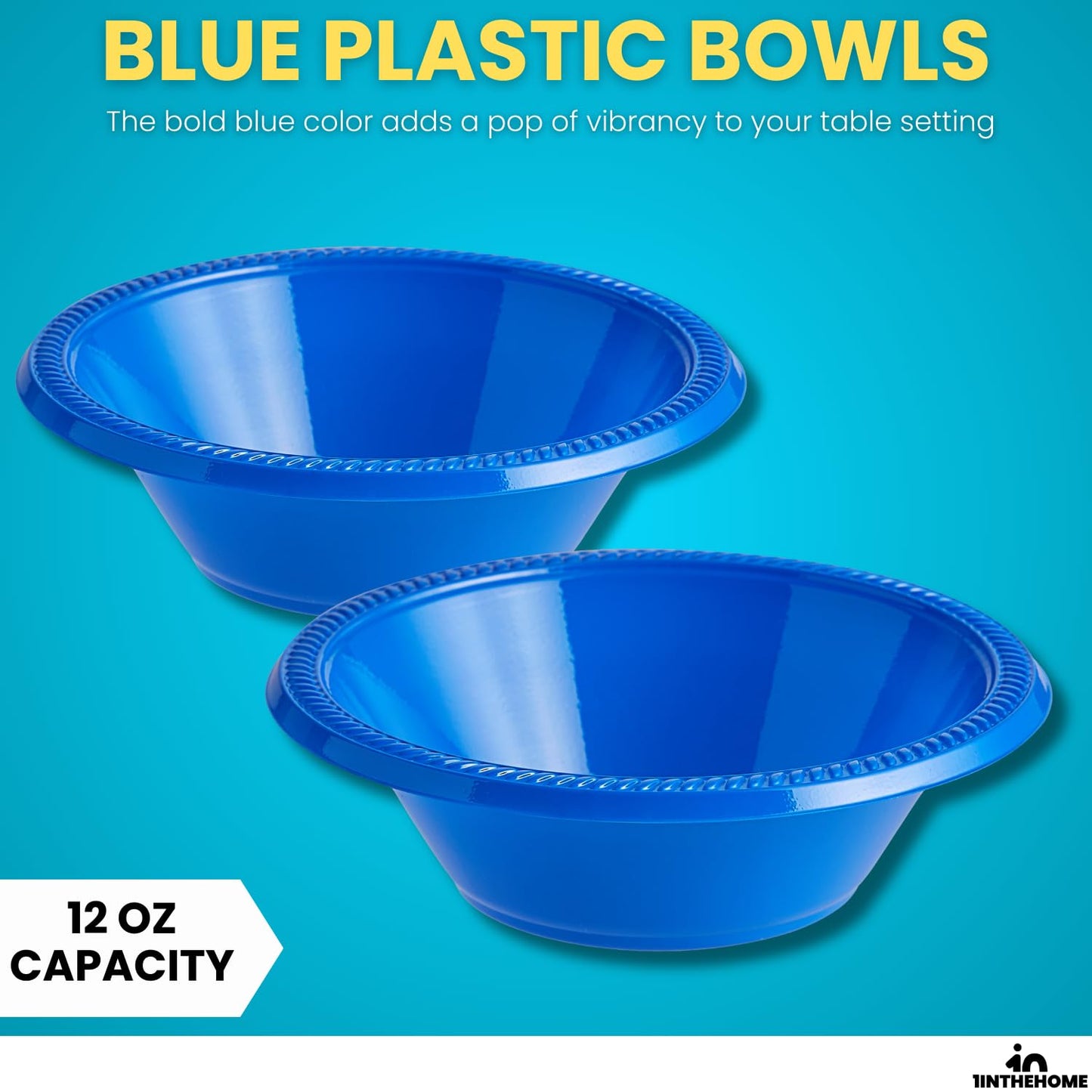 1InTheHome Blue Plastic Bowls 12 Oz, Disposable Party Bowls - Blue Soup Bowls (125 Pack)