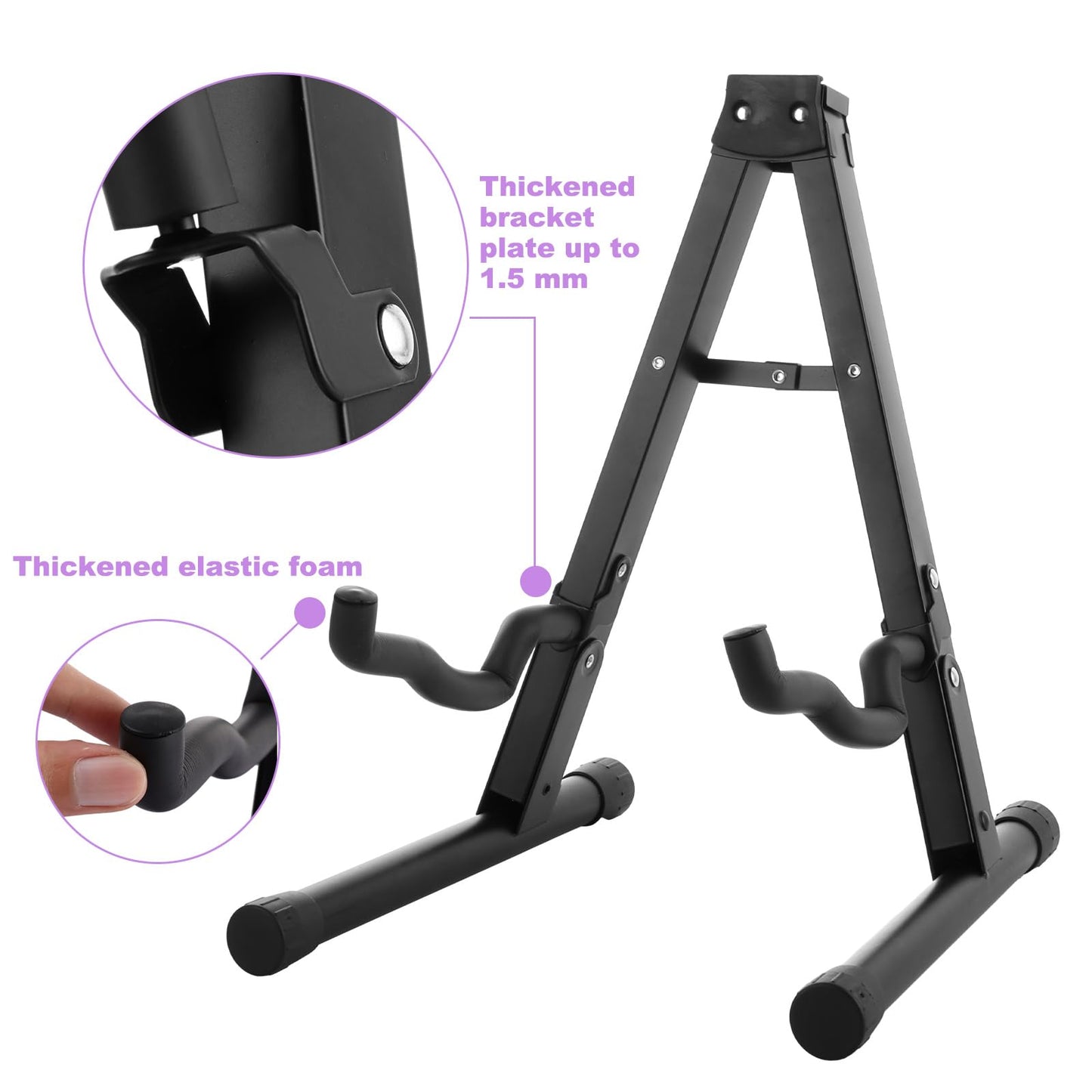Acrux7 2 Pack Guitar Stand Metal Floor Guitar Stands Foldable Folding A Frame Guitars Stands Universal Fits Any Guitars, Acoustic, Classical, Bass (Black)