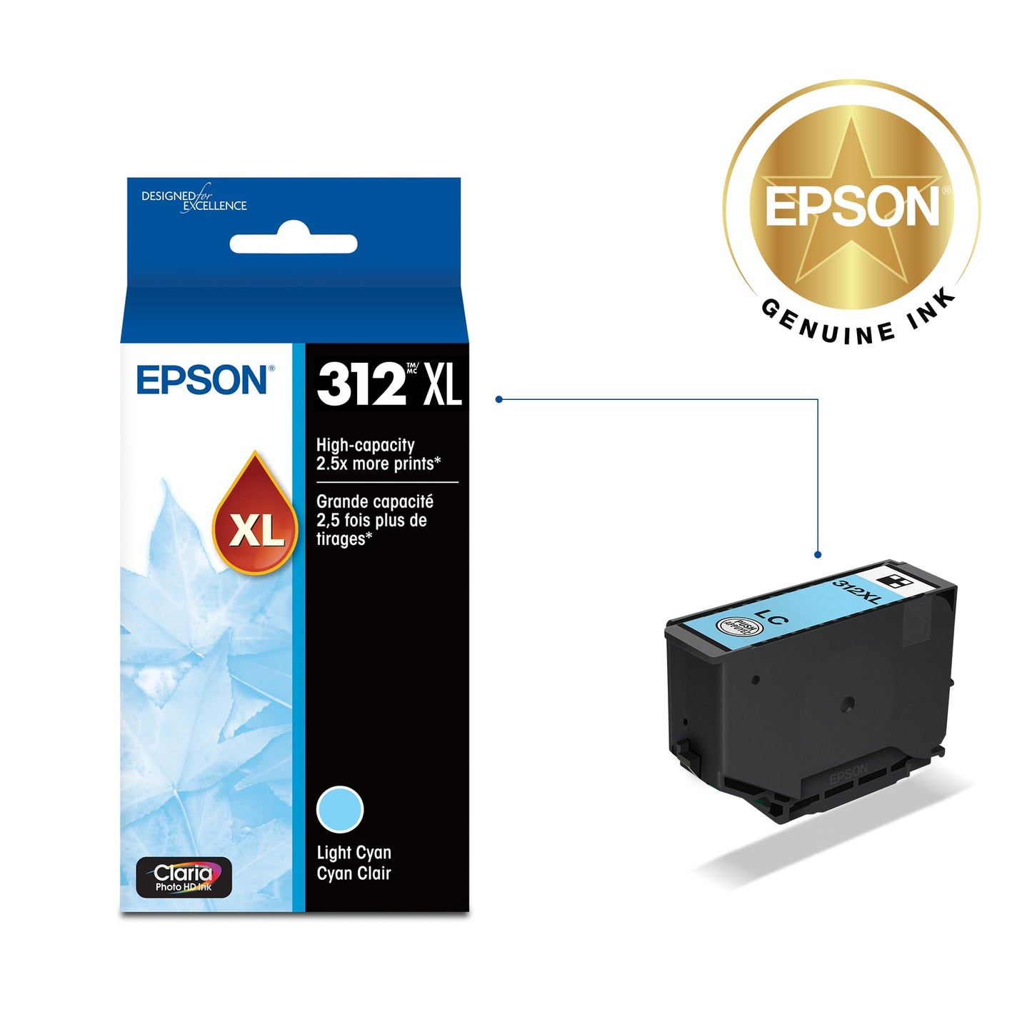 EPSON 312 Claria Photo HD Ink High Capacity Light Cyan Cartridge (T312XL520-S) Works with Expression XP-8500, 8600, 8700, 15000