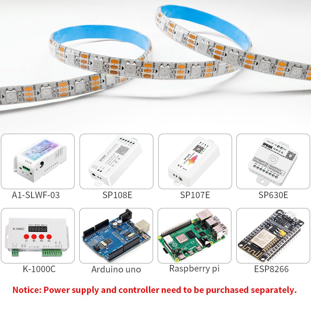 LOAMLIN WS2812B IC RGB 5050SMD ECO Individual Addressable LED Strip Light, 16.4FT 300LED 60LED/m Flexible Full Color IP65 Waterproof DC5V White PCB for DIY Project (No Power Adapter or Controller)
