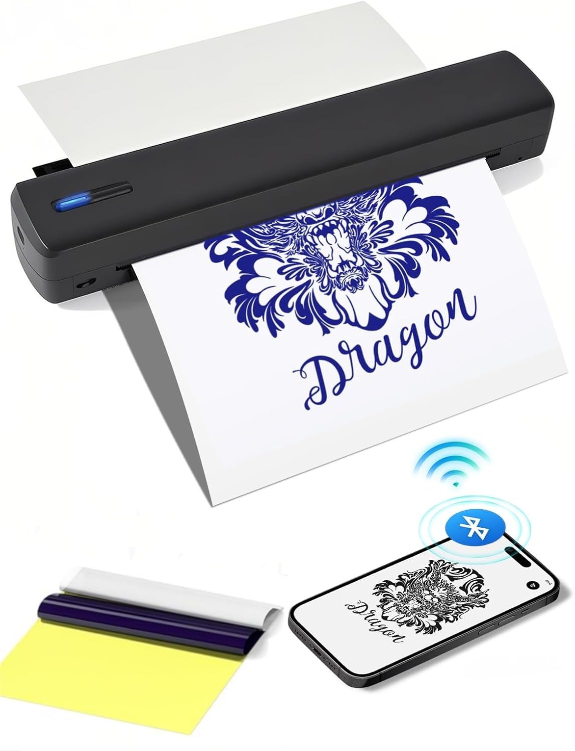 Wireless Tattoo Stencil Printer – Portable Thermal Printer for Photo or Document Tattoo Artists & Beginners, Bluetooth Compatible with Phone, iPad & PC Compact Design for Tattoo Shops & Home Use