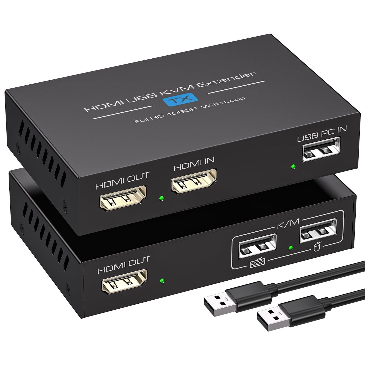 120M 394ft HDMI KVM USB Extender Over Cat 5e 6 71080P Ethernet Balun Transmitter Receiver with Loop Out Function Plug Play for Mouse and Keyboard Control