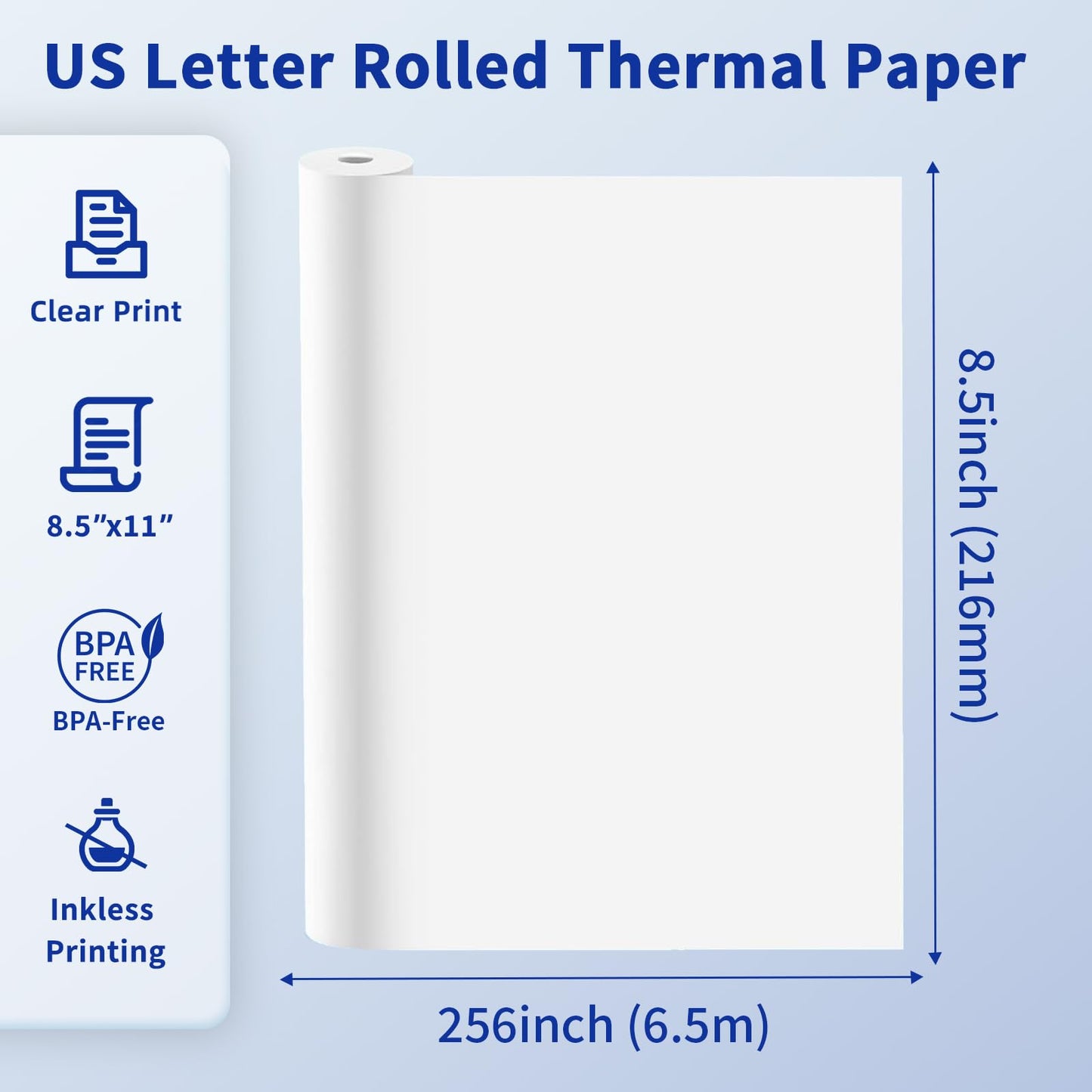 Phomemo M832 Thermal Paper 8.5" x 11", 4 Rolls US Letter Thermal Printer Paper, Quick-Dry Thermal Roll Paper Compatible with M832D M832 M834 M835 A285M Portable Printer