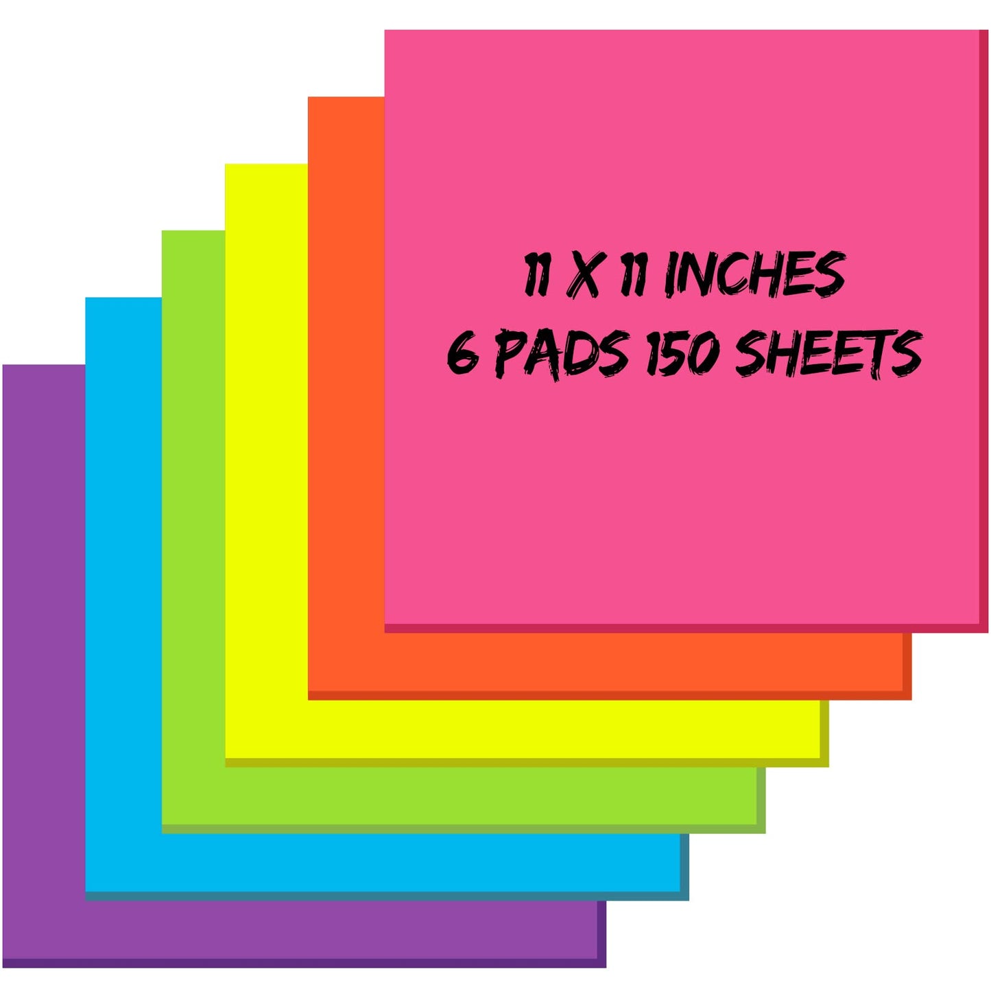 Zubebe 6 Pads 11 x 11 Inch Large Sticky Notes Jumbo Bright Colors Sticky Notepads Self Stick Note Square Memo Post Stickies for Office School, 25 Sheets/pad (Rainbow Color)