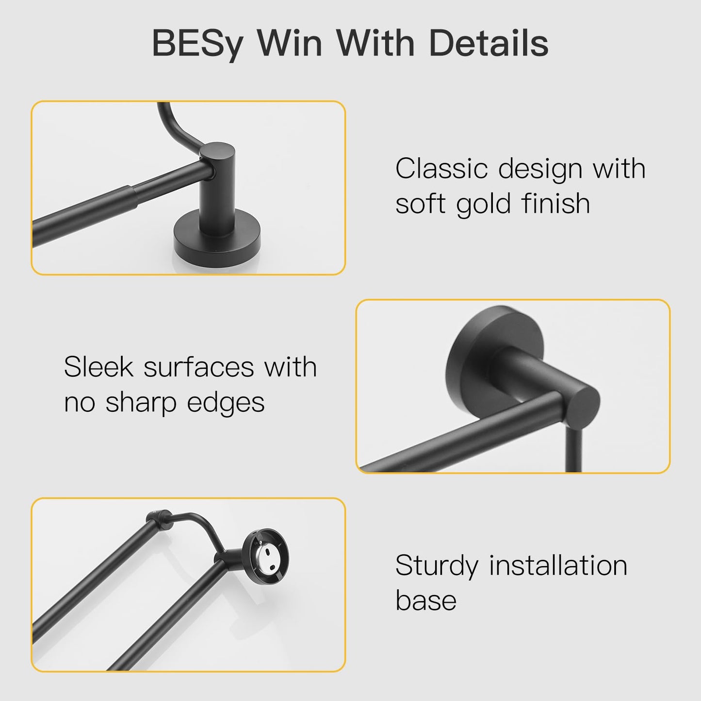 BESy Adjustable 16-26 Inches Double Towel Bar for Bathroom SUS304 Stainless Steel Towel Holder, Hotel Style Wall Mount with Screws Hand Towel Bar Towel Rack Rod Hanger, Matte Black Finish