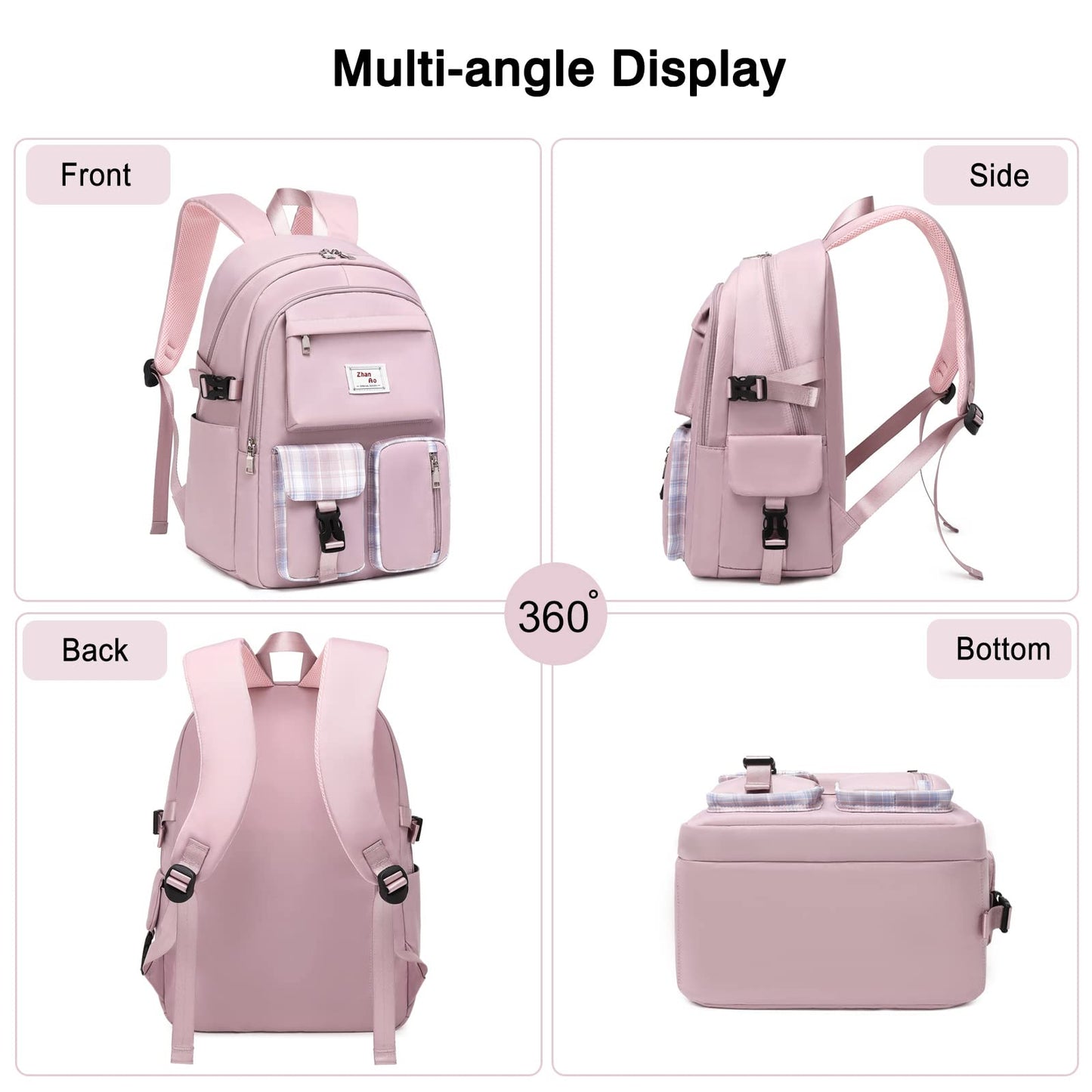 FANDARE Casual Backpack Girl School Bag Boy Daypacks Large Laptop Bag Students College Daypacks Bookbag fit 15.6 inch Laptop Teens Travel Spring Outing Shopping Rucksack Waterproof Polyester Gray