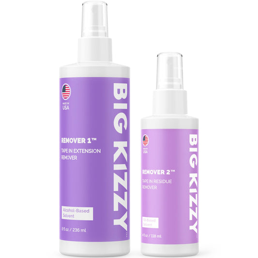 Big Kizzy Remover 1 + Remover 2 bundle, Two Step System Tested & Proven Fastest & Easiest Tape In Extension Adhesive and Residue Remover
