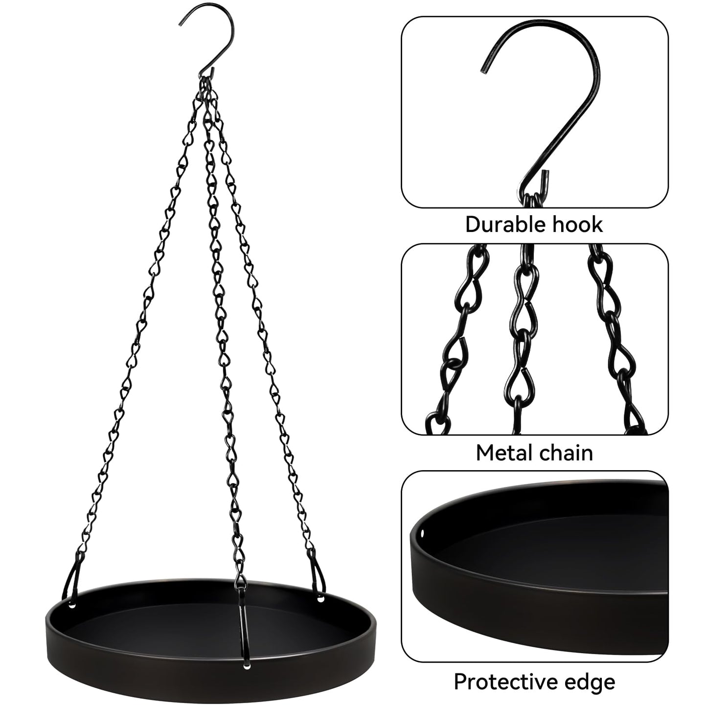 Plant Hanger Indoor Outdoor, Hanging Planter Baskets for Outdoor Indoor Plants, Hanging Plant Holder, Hanging Tray for Plants, Metal Window Plant Hanger, Black Hanging Plant Shelf, 3 Pack