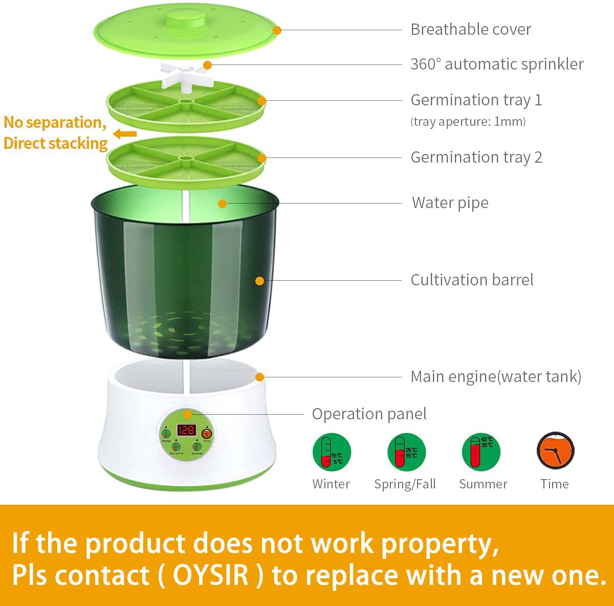 Bean Sprouts Machine, Seed Sprouter Kits, LED Display Time, Intelligent Automatic Bean Sprouts Maker, 2 Layers Function Large Capacity Seed Grow, Also for Radish, Alfalfa, Wheatgrass, Broccoli Sprouts