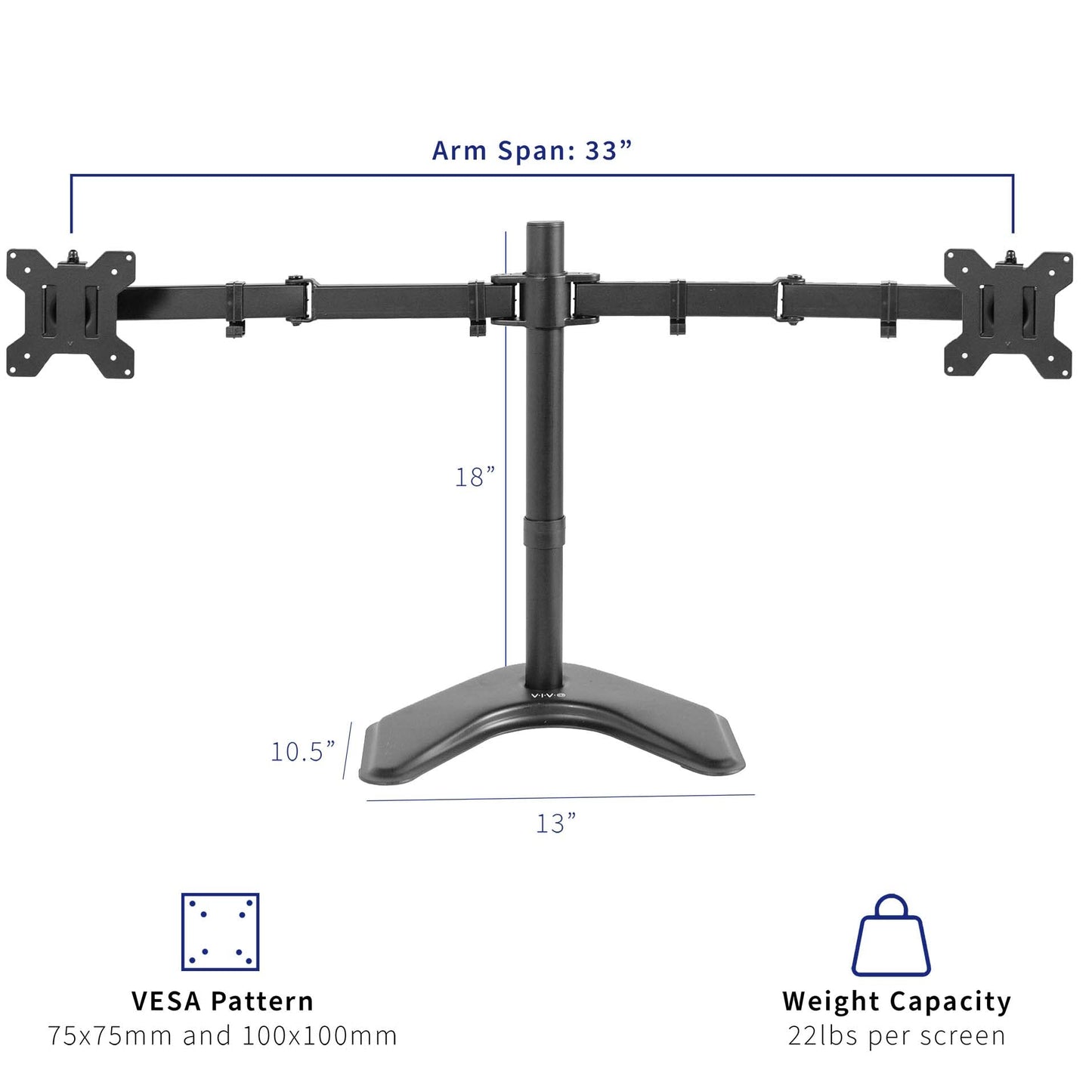VIVO Dual LED LCD Monitor Mount, Free-Standing Desk Stand for 2 Screens up to 32 Inch, Heavy-Duty Fully Adjustable Arms with Max VESA 100x100mm, Black, STAND-V032F