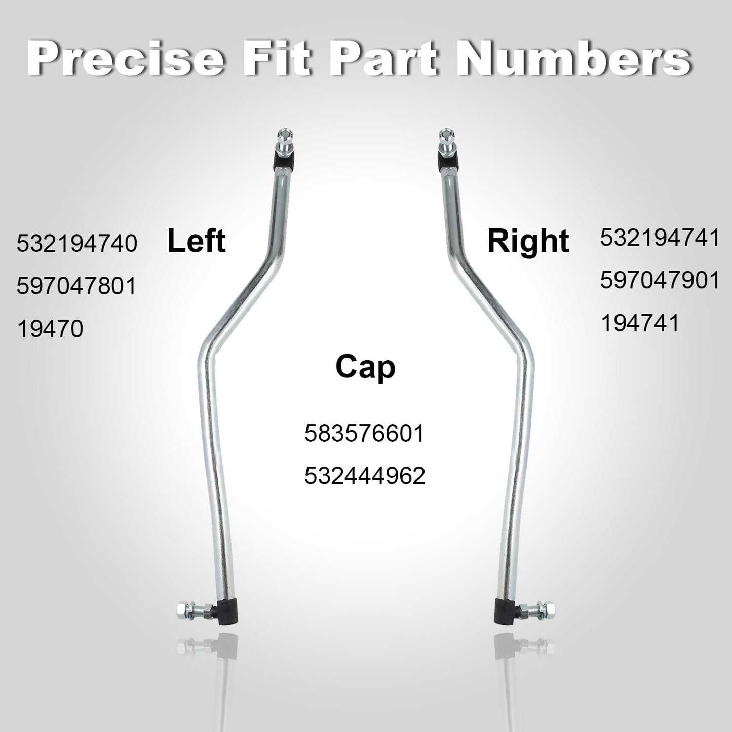 Molloparts LH/RH Steering Drag Link Set 532194740 532194741 194740 19474 Compatible with usqvarna Craftsman Murray Dixon Jonsered Poulan Pro AYP EHP WeedEater Drag Link with Rubber Dust Cap