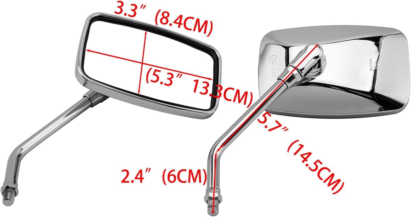 YOUNDERM 10MM Chrome Motorcycle Rectangle Handlebar Rearview Side Mirrors for Honda Sports Bike Suzuki Cruiser Scooter Aprilia Street Bike
