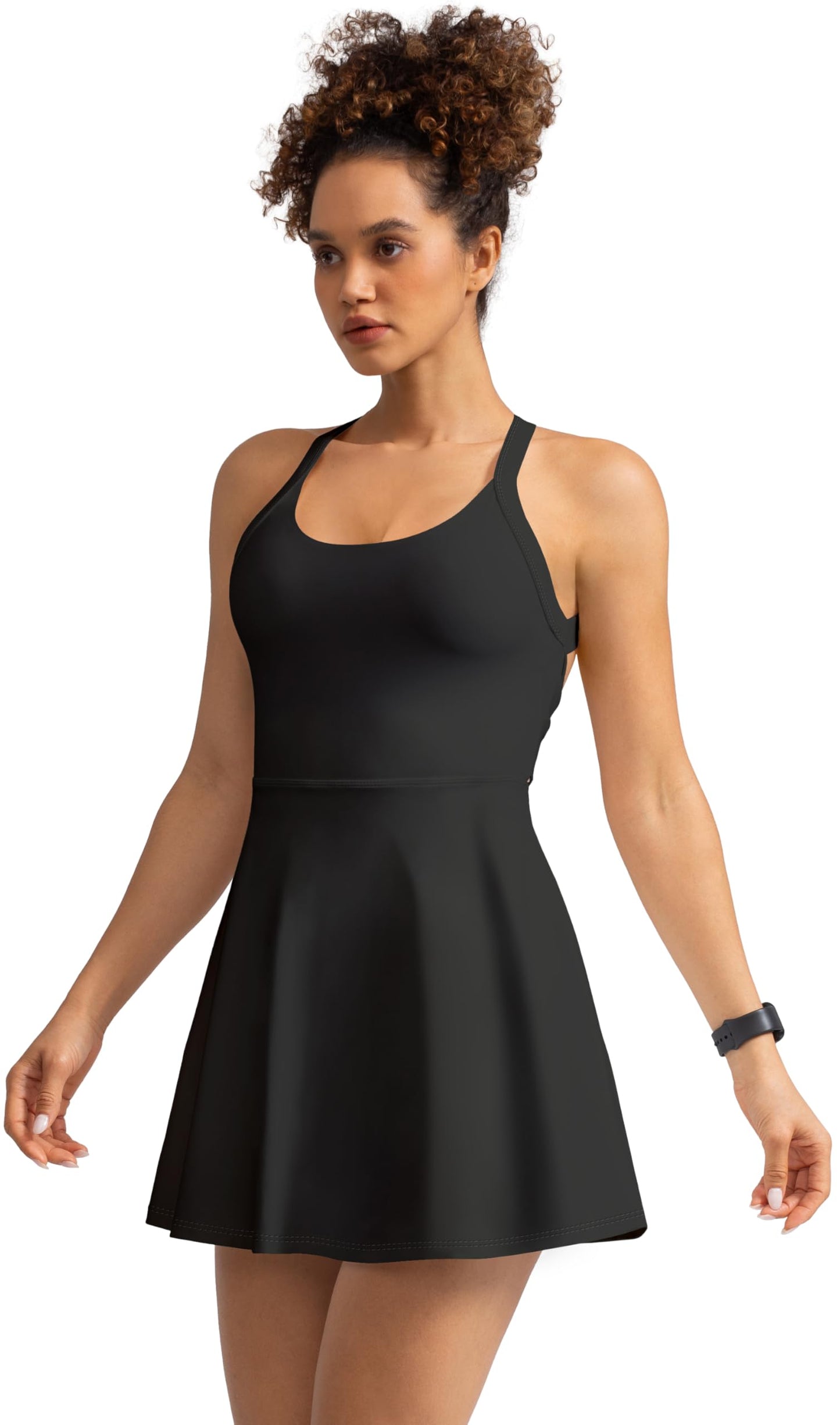 MIRITY Cut Out Easy Pee Twisted Activewear Tennis Dress for Women - with Built in Shorts and Pockets, 1 Black, Small