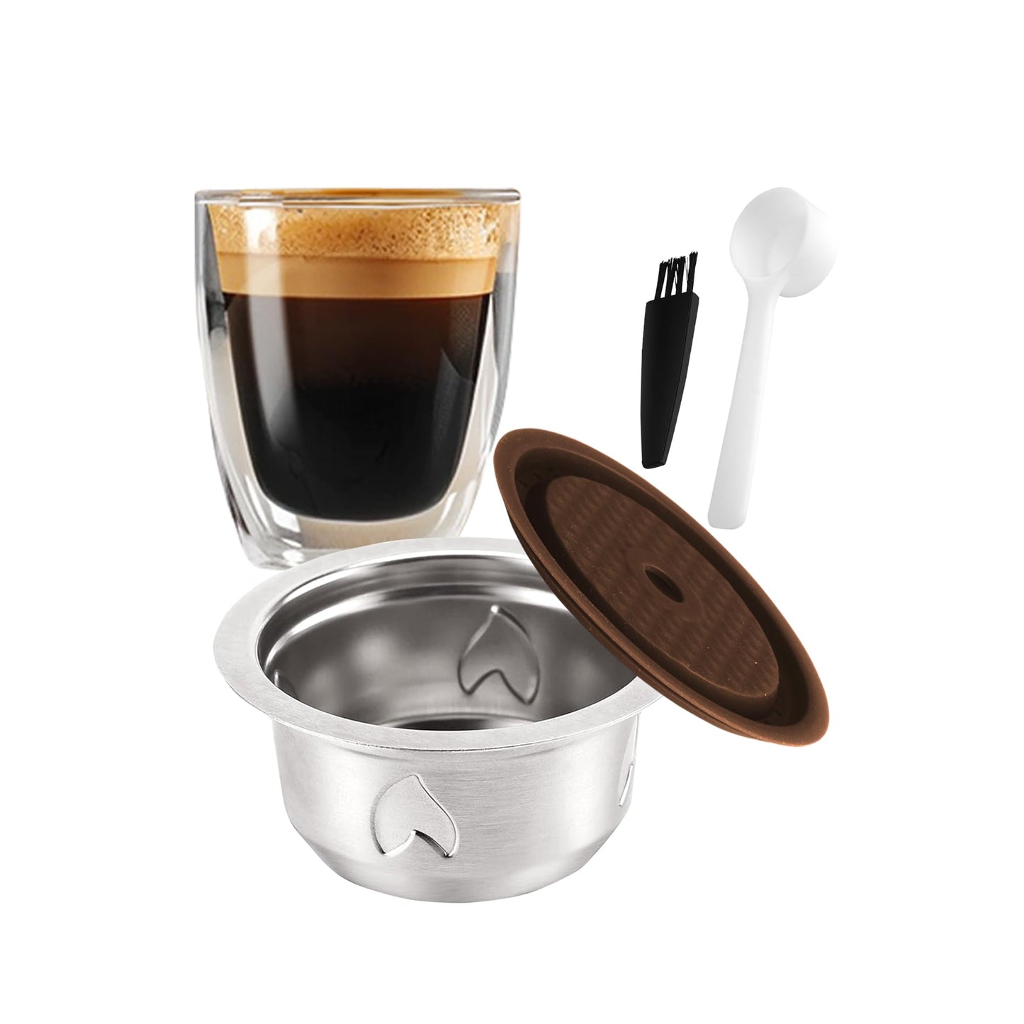 Reusable Coffee Pods, Stainless Steel Refillable Coffee Capsules for Vertu Machine, ONLY Compatible with Vertu pop & Vertu next, with 1 Pcs Silicone Lids, Scoop, Brush, Ashtray (7.77oz Coffee Cup)