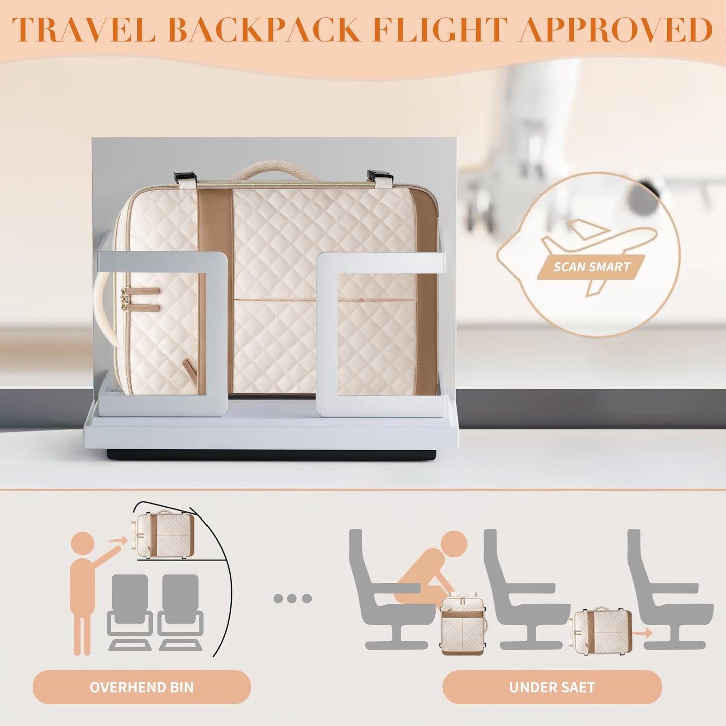 GOLF QUALITY Travel Backpack for Women Carry On Underseat Travel Bag Laptop Backpack Casual Daypack for Weekender Business,17 Inch, Beige