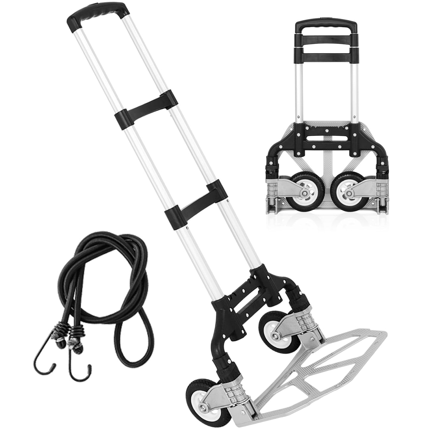 AKOZLIN Hand Truck Folding Portable 180lbs Capacity Aluminum Alloy Plate Luggage Cart Foldable Height Adjustable Hand Cart with 2 Wheels/Fixed Rope for Home, Auto, Office,Travel Use