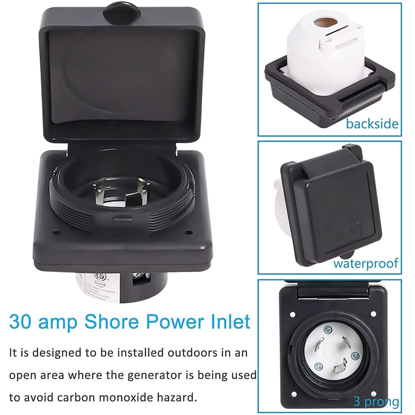 30Amp RV Power Inlet Kit, Including RV Power Inlet Receptacle, Female Twist Lock Adapter and Yellow Weatherproof Cover Boot, 125V RV Power Inlet Plug for RV Camper Trailer Boat Caravan Truck Yacht