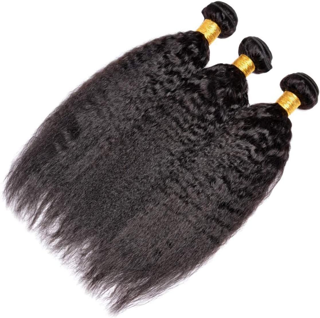 Kinky Straight 3 Bundles Human Hair Weave 14 16 18 inch 10A Yaki Straight Bundles Human Hair Extensions for Women 100% Unprocessed Brazilian Virgin Hair Bundle Natural Color