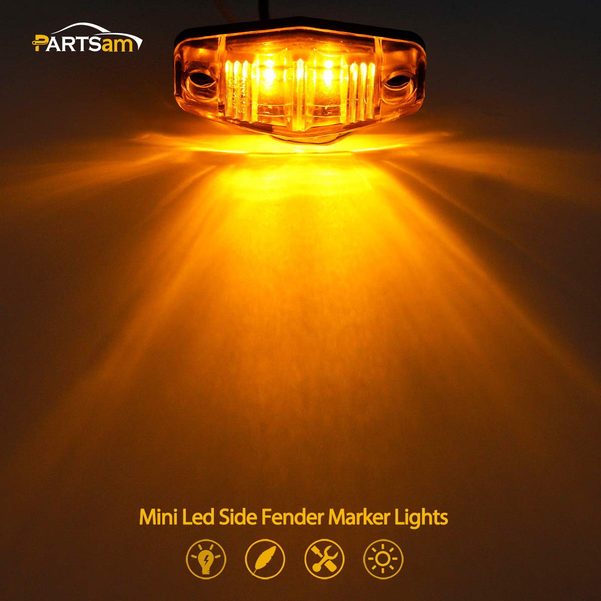 Partsam 8pcs 2.5" Oval Side Fender Marker Light Red/Amber Clear Lens Universal Surface Mount LED Light, Truck Boat Trailer Sealed Mini Trailer Led Marker Clearance Identification Lights 2 Diodes