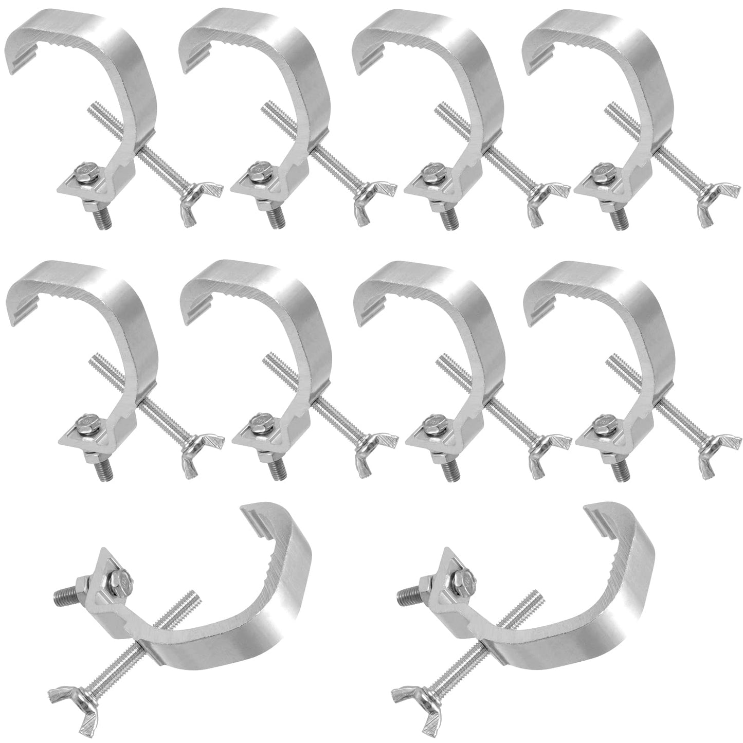 KOHAND 10 Pack Stage Light Clamp Hook, Aluminum Alloy Truss, Heavy Duty Stage Light Truss Clamp for DJ Lighting Par Lights Spot Lights, Fit for 1.18-2 Inch OD Tube/Pipe, Silver