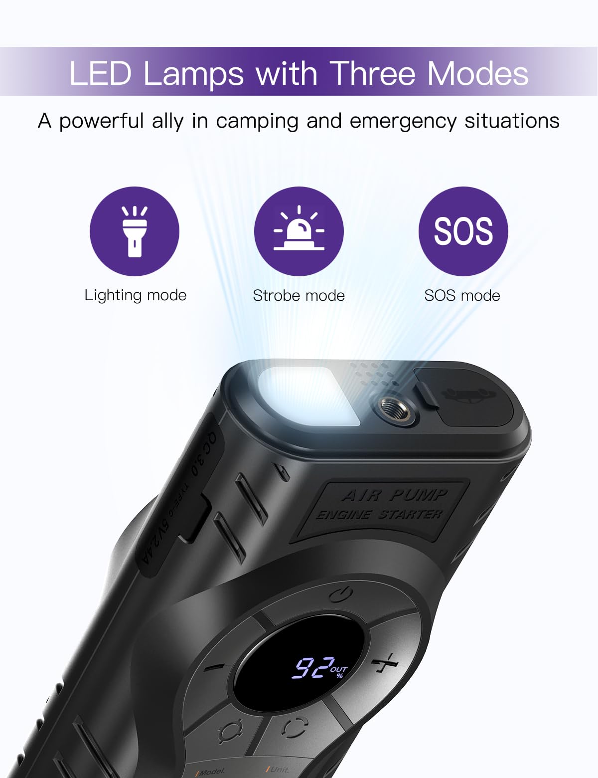 NASTIMA Jump Starter with Air Compressor, 4-in-1 Jump Starter Power Bank, Car Battery Booster with Portable Tire Inflator, 12000mAh Power Pack with Digtal Display,Emergency Light
