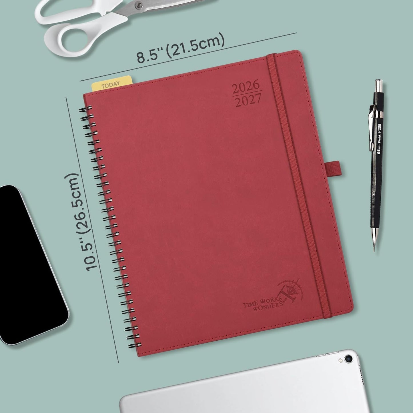 POPRUN Agenda 2026-2027 (Large - 8.5'' x 10.5'') Academic Weekly and Monthly Planner Calendar (July 2026 - June 2027) with Hourly Time Slots, Monthly Tabs, 100GSM Thick Papers, Spiral Leather Cover - Celadon Green