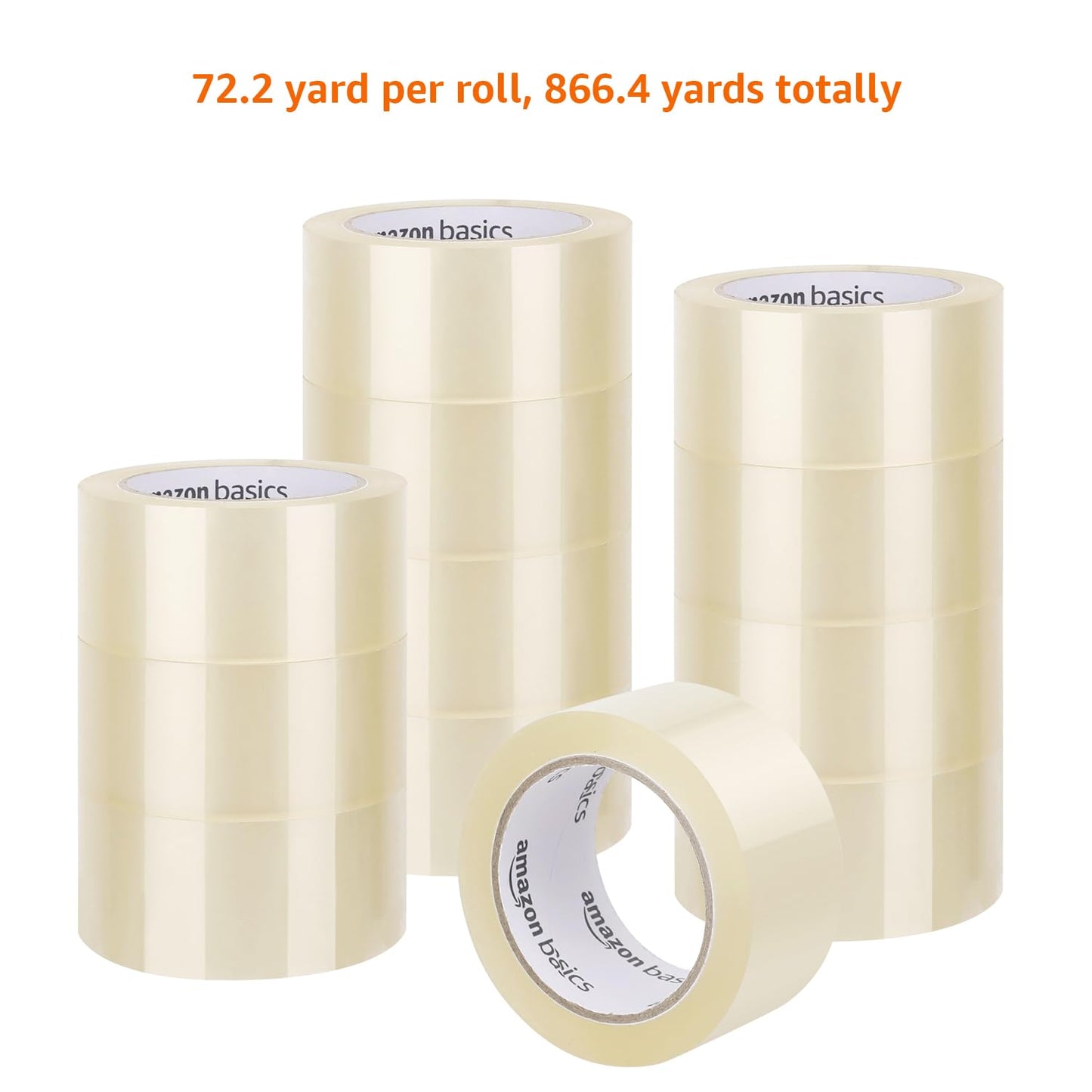 Amazon Basics Packing Tape, 4.7cm x 66m, 0.047mm Thickness (12-Roll), Clear, Ideal for Packaging, Shipping, Moving and Storing