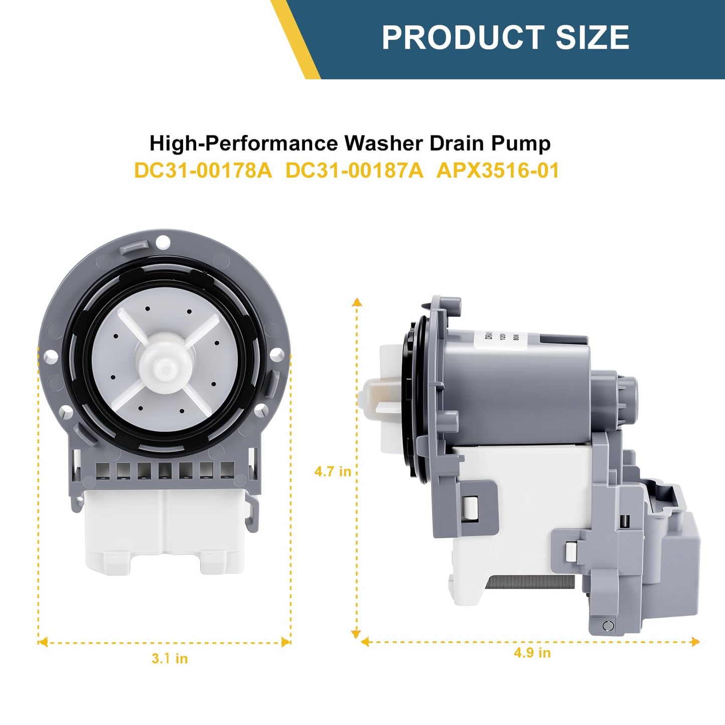 Washer Drain Pump Motor DC31-00187A DC31-00178A PX3516-01 DC97-20621A DC31-00054D for Samsung VRT Washing Machine — Replacement for Samsung Washer Drain Pump AP5916591 PS9605762