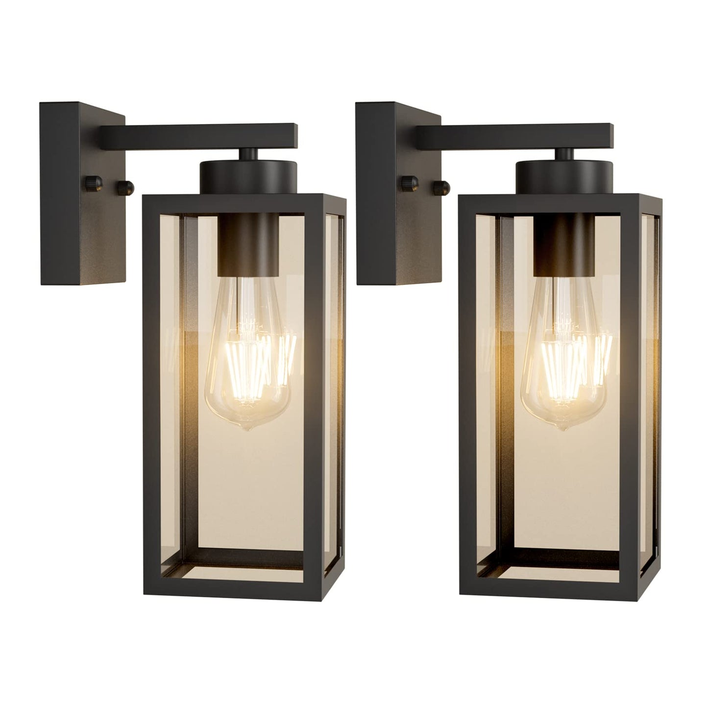 Tipace Outdoor Wall Lantern 2 Pack Black Exterior Wall Sconce with Clear Glass Shade Wall Mount Lights for Entryway,Porch,Doorway