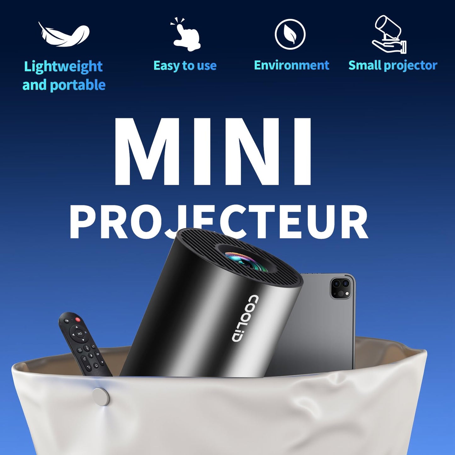 [Built-in Apps & 2026 Upgraded] Mini Projector Support 4K 1080P Auto Keystone 180° Rotatable with WiFi 6 and Bluetooth 5.4, Projector Portable Compatibile with HDMI/TV Stick/Memory Stick/Laptop-Black
