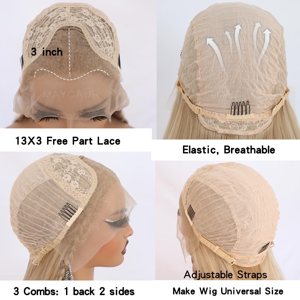 Maycaur Lace Front Wigs Blonde Wig Long Straight Heat Resistant Fiber Hair Synthetic Lace Front Wigs for Fashion Women 22 Inch