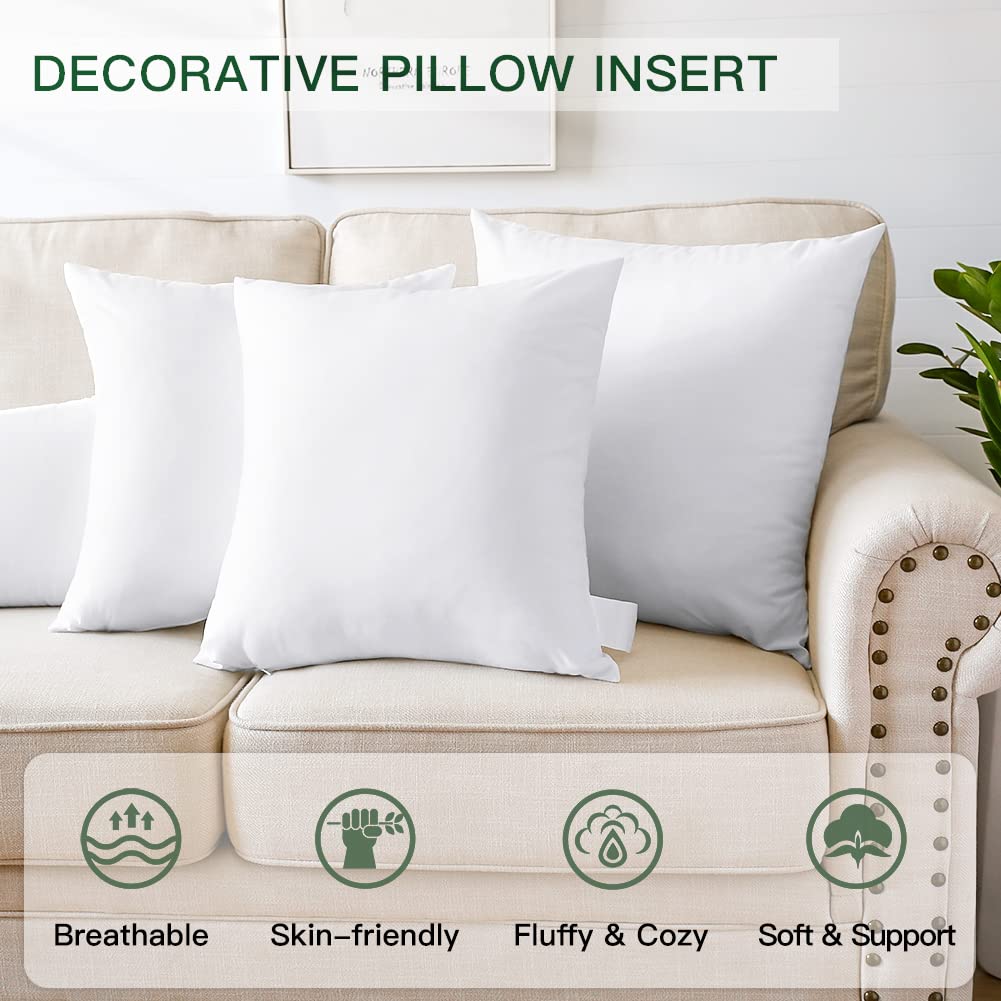 OTOSTAR Pack of 2 Premium Waterproof Pillow Inserts, 18 x 18 Outdoor Decorative Throw Pillow Inserts Soft Fluffy Plump Cushion Inserts for Patio Garden Bench Farmhouse Sofa Couch Bed, White