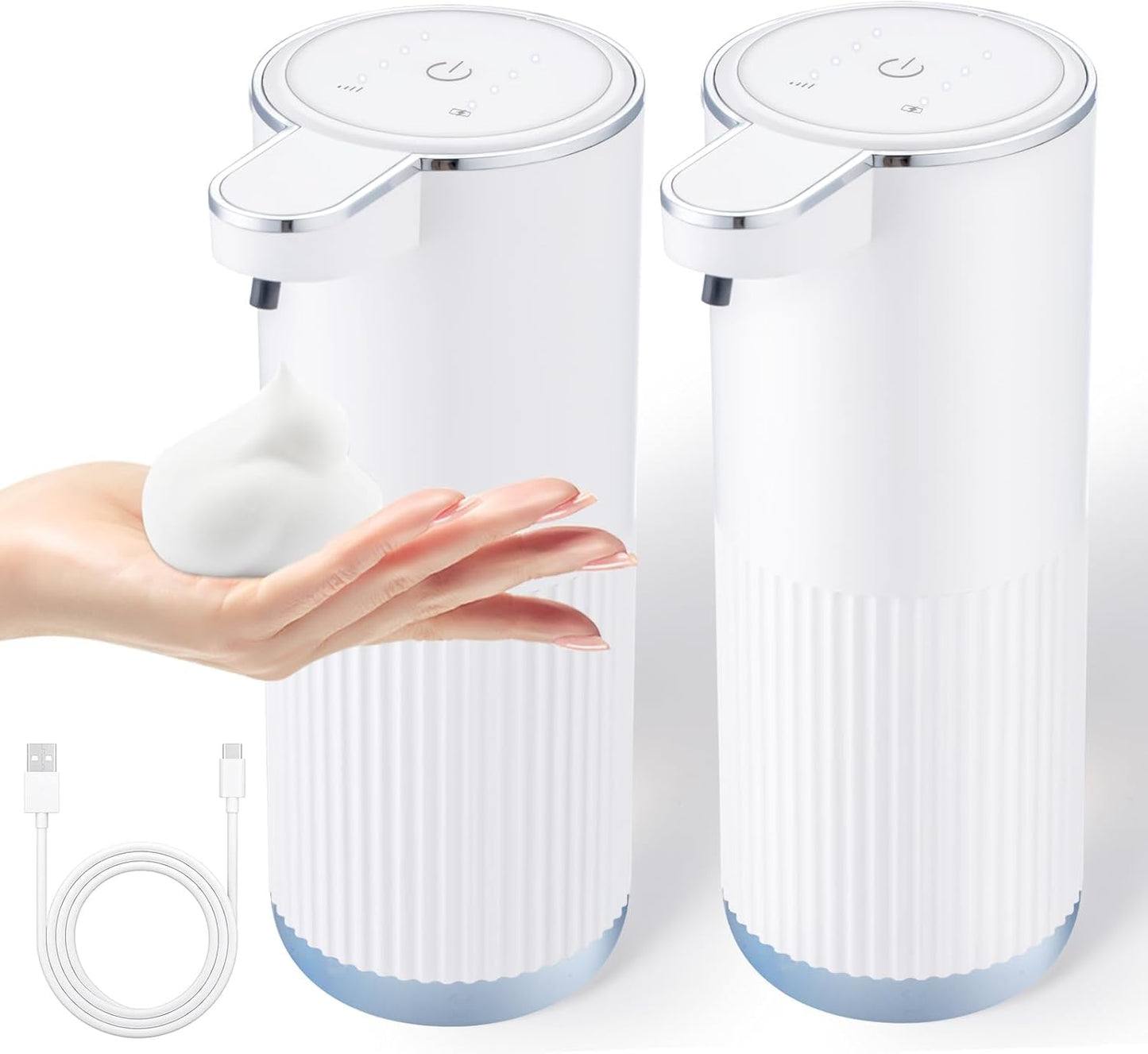 2 Pack Automatic Foaming Soap Dispenser,Touchless Foam Hand Soap Dispenser 4-Level Adjustable,Wall Mounted, Rechargeable - Kitchen Bathroom Kids Family