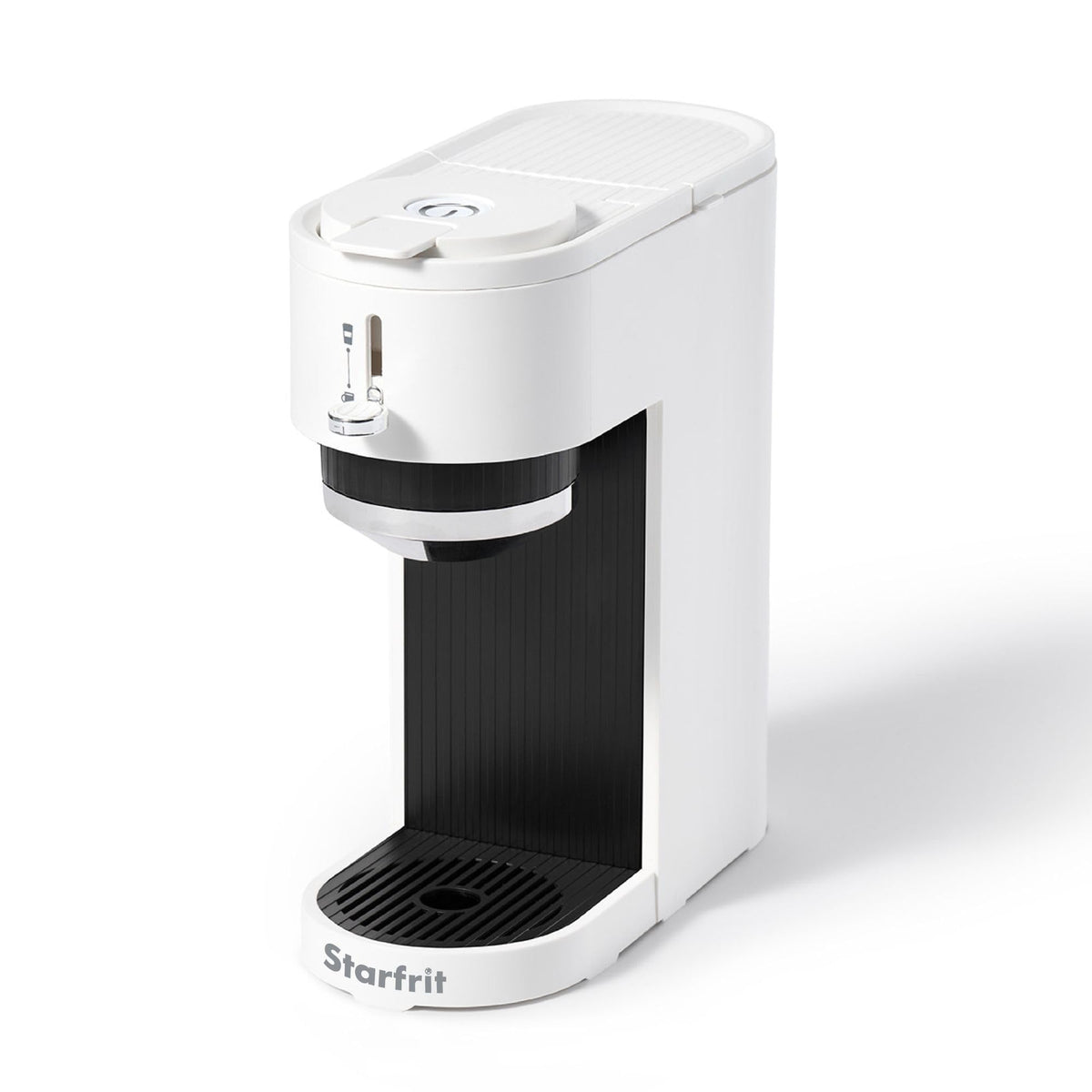 Starfrit 2-in-1 Coffee Machine - Brews K-Cup Pods or Ground Coffee - Adjustable Spout for Mugs - Removable Filter Basket - White Matte