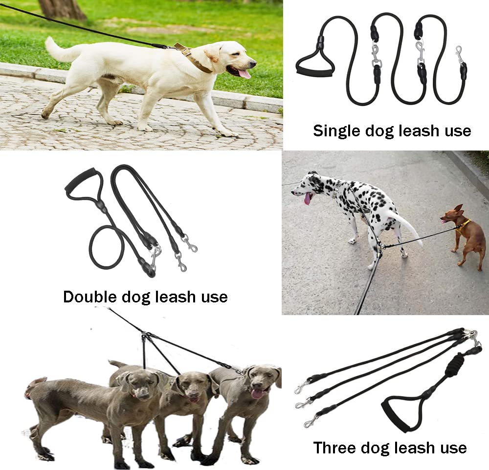 Double Dog Leash / 6.24 ft Triple Dog Leash,360°Swivel No Tangle Dual Dog Walking Training Leash,2-Way&3-Way Interchangeable Lead with Hand-Protected Handle for Two/Three Dogs