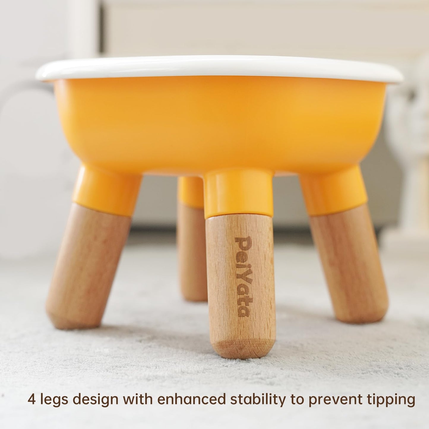 PEIYATA Ceramic Dog and Cat Bowl with Beech Wood & Acrylonitrile Butadiene Styrene Stand Weighted Food or Water Set for Cats &Small Dogs 13.5OZ
