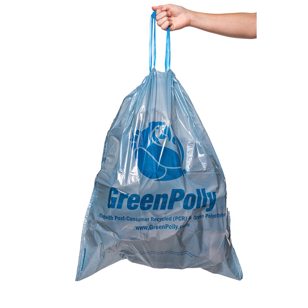 GreenPolly Clear Tall Kitchen Recycling Bags with Drawstring, 13 Gallon, 240 Count, Made from Recycled and Renewed Material, Heavy Duty and Durable