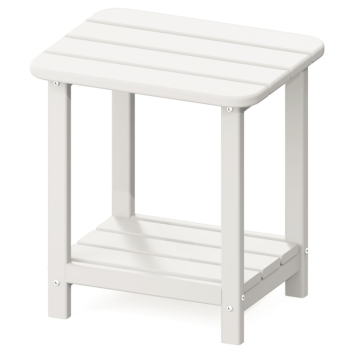 Sundale Outdoor Small Side Table, Patio All Weather Small Adirondack End Table HDPE Water Resistant 2 Tier Rectangular Outside Table for Pool, Garden, Beach, White
