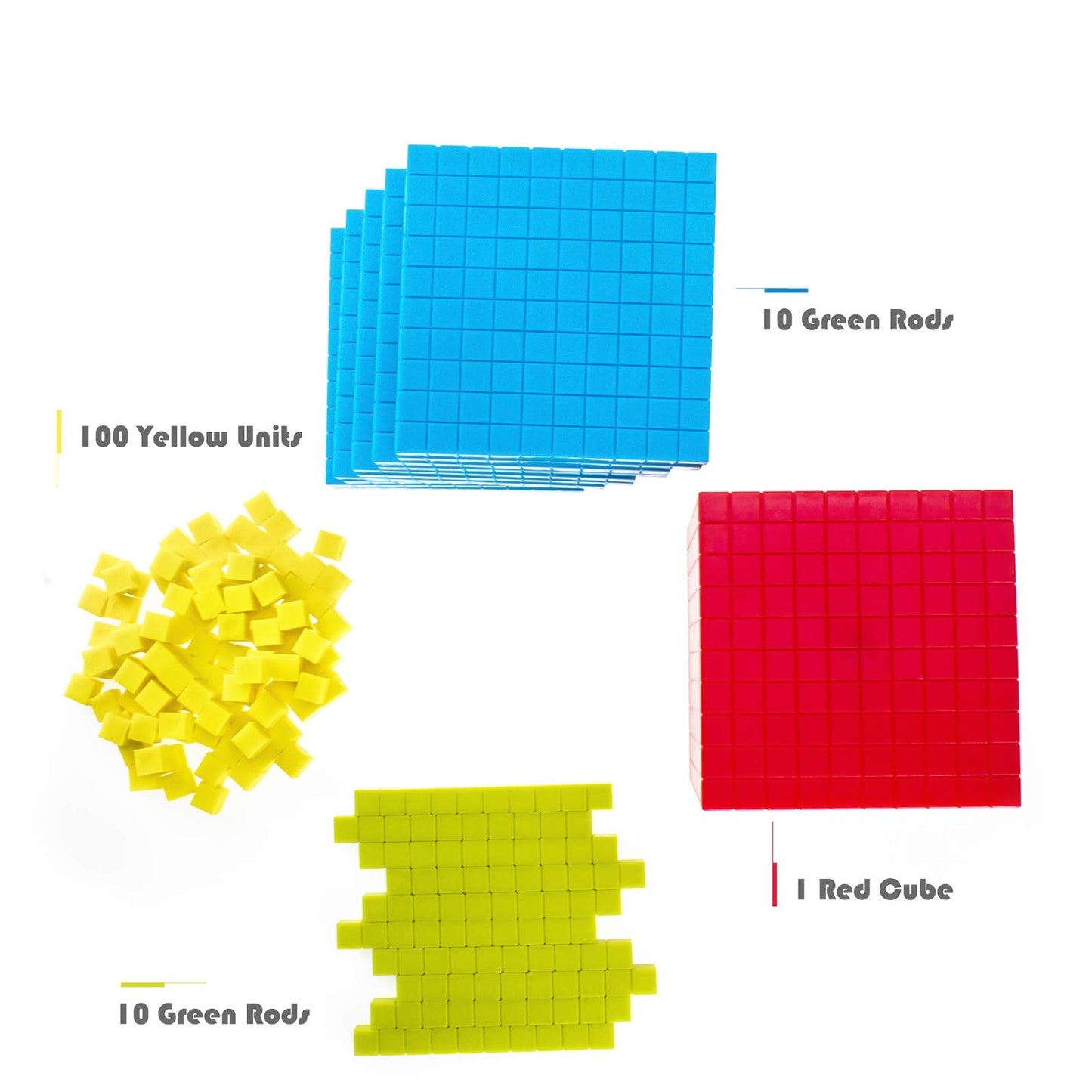 BRABURG Base Ten Blocks Set - 121PCs Base 10 Set Learning Math Manipulative Teach Kids Volume, Place Value and Number Concepts for Early Counting Math in School or Home
