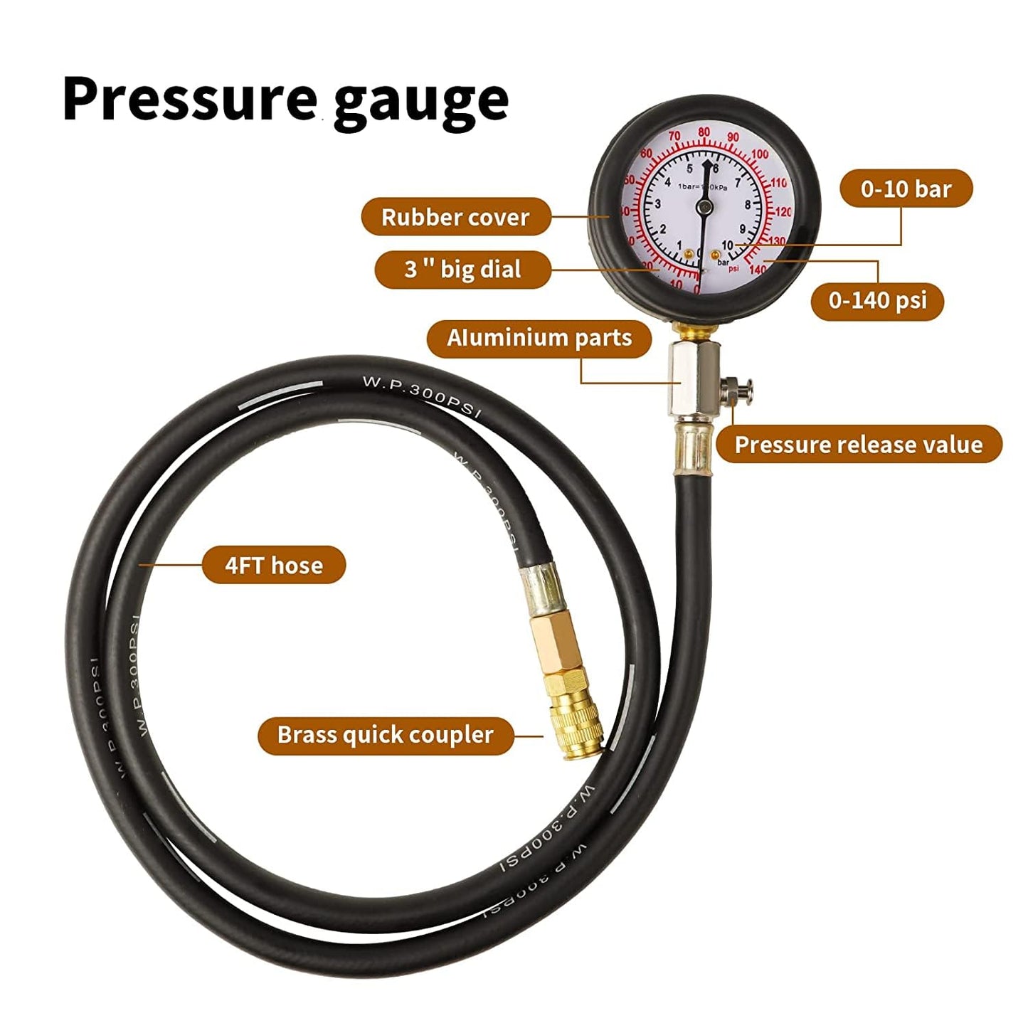 Oil Pressure Tester Tool, Oil Pressure Gauge kit, 0-140 PSI Pressure Test Diagnostic Tools, Engine Oil Pressure Tester Tool kit, for car Truck (red)