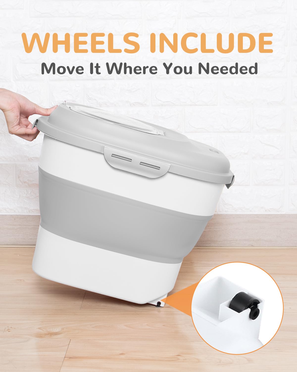 DDMOMMY 30-35 Lbs Dog Food Storage Container Collapsible Dog Food Container with Airtight Lids, Wheels, Scoop and 2pcs Food Storage Containers, Large Pet food storage for Dry Food